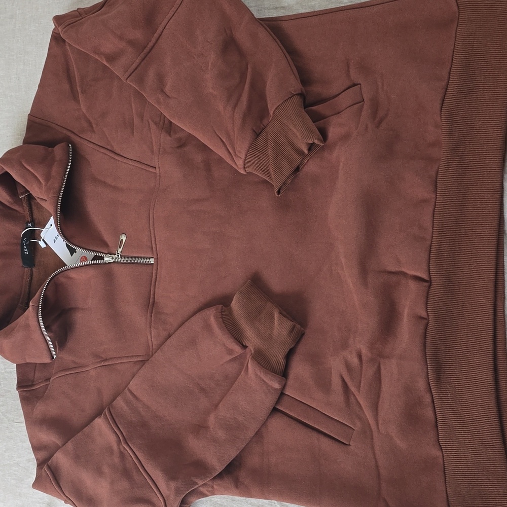 ZESICA Womens Half Zip Oversized Sweatshirt Mocha Size: Medium